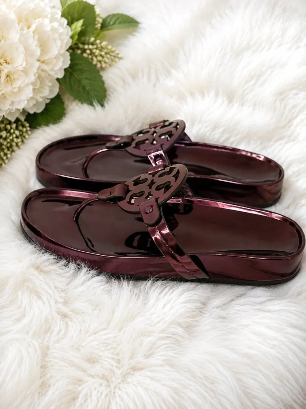 NEW Tory Burch Miller Cloud Sandals Metallic Merlot